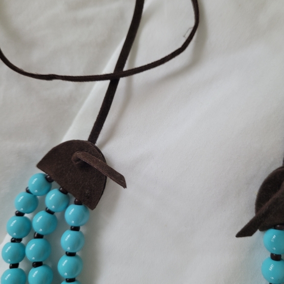 JCrew Turquoise and Chocolate Brown Leather Necklace - Picture 3 of 8